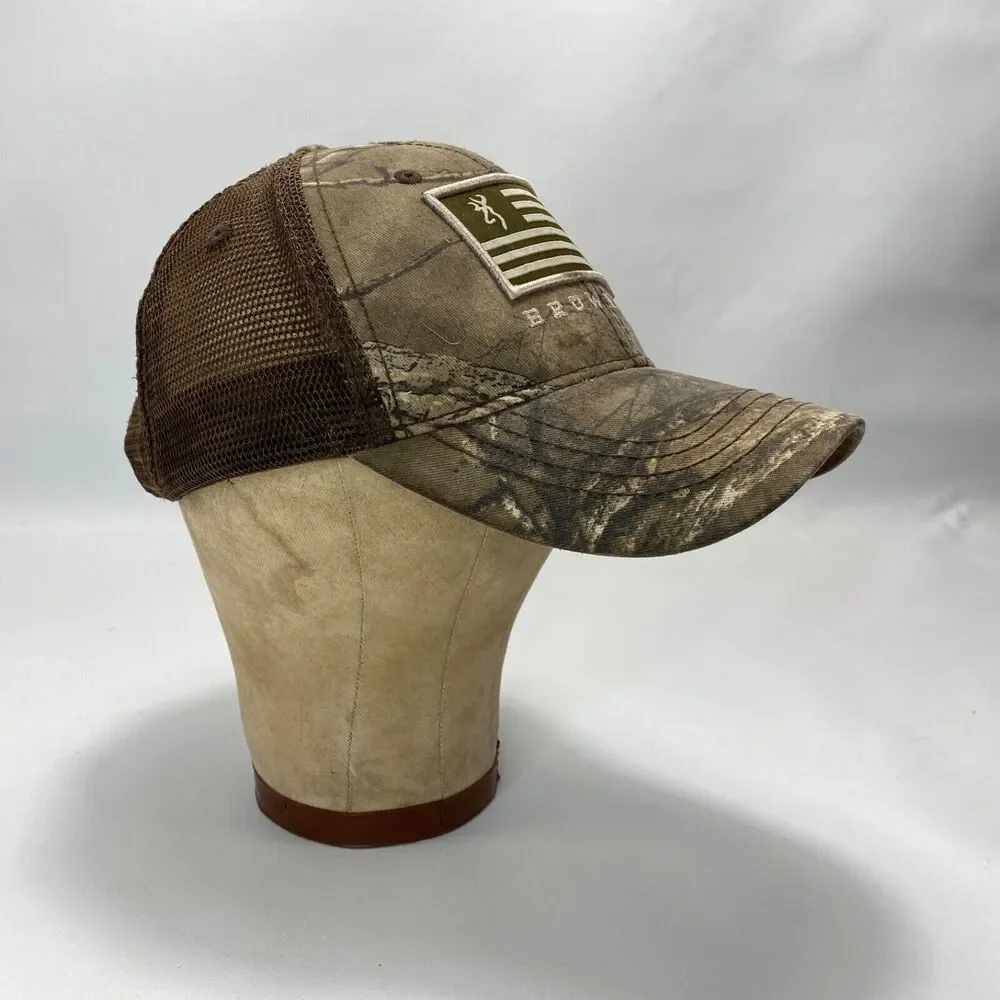 Browning Realtree Mens Cap Hat Brown Camouflage Hunt Outdoor Mesh Snap Back Flag